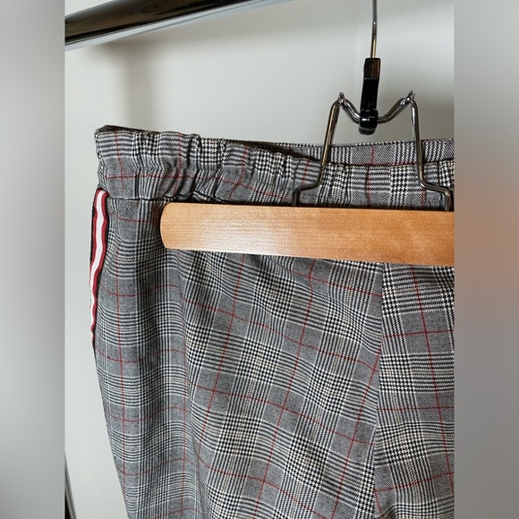 Gray Checkered Plaid Pants with Red and White Side Stripe Accent - Size 36 - Picture 8 of 8